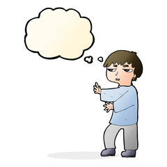 cartoon man gesturing with thought bubble