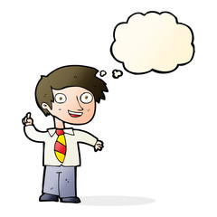 cartoon school boy with idea with thought bubble