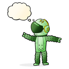 cartoon astronaut reaching with thought bubble