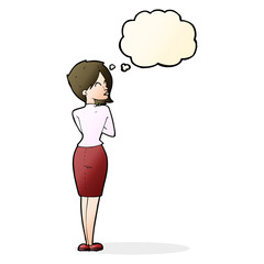 cartoon businesswoman ignoring with thought bubble