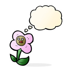 cartoon flower with face with thought bubble