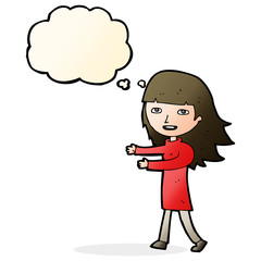 cartoon happy girl with thought bubble