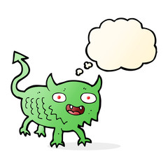 cartoon little demon with thought bubble