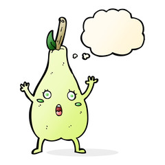 cartoon frightened pear with thought bubble