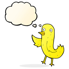 funny cartoon bird with thought bubble