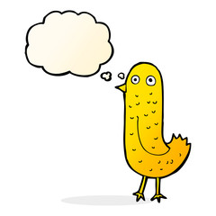 funny cartoon bird with thought bubble