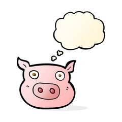 cartoon pig face with thought bubble