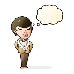 cartoon cool relaxed woman with thought bubble