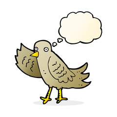 cartoon waving bird with thought bubble