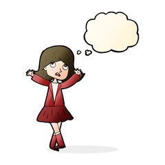 cartoon unhappy girl with thought bubble