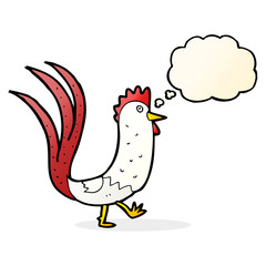 cartoon cockerel with thought bubble