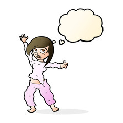 cartoon frightened woman with thought bubble