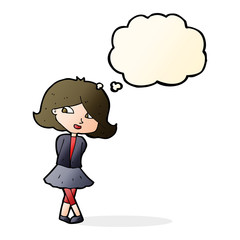 cartoon happy girl with thought bubble