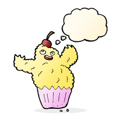 cartoon cupcake monster with thought bubble