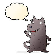 cartoon happy dog with thought bubble