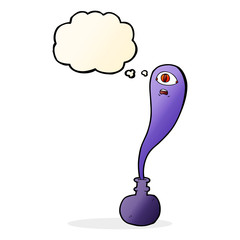 cartoon halloween ghost in bottle with thought bubble