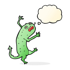 cartoon little monster with thought bubble