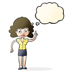 cartoon happy woman with idea with thought bubble