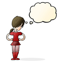 cartoon waitress with thought bubble