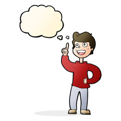 cartoon boy with great idea with thought bubble