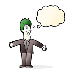 cartoon vampire man with thought bubble
