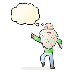 cartoon stressed old man with thought bubble