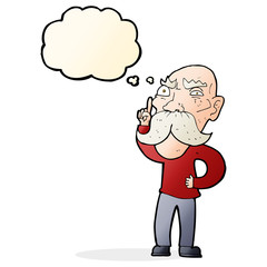 cartoon annoyed old man with thought bubble
