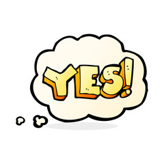 cartoon yes symbol with thought bubble