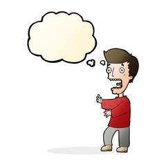 cartoon terrified man with thought bubble
