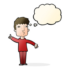 cartoon man raising point with thought bubble