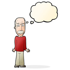cartoon dad shrugging shoulders with thought bubble