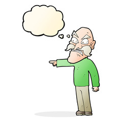 cartoon furious old man with thought bubble