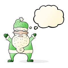 cartoon stressed out santa with thought bubble