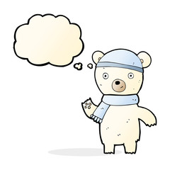 Obraz na płótnie Canvas cartoon waving polar bear with thought bubble