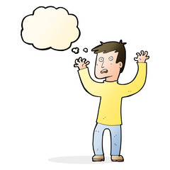 cartoon terrified man with thought bubble