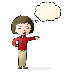 cartoon pointing woman with thought bubble