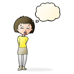 cartoon surprised woman with thought bubble