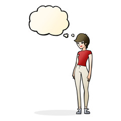 cartoon modern attractive woman with thought bubble