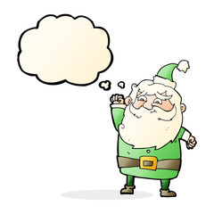 cartoon santa claus with thought bubble