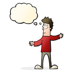 cartoon happy man with thought bubble