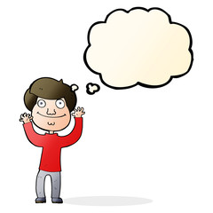 cartoon happy boy with thought bubble