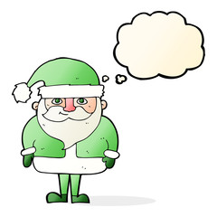 cartoon happy santa claus with thought bubble