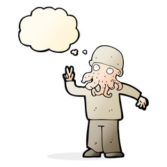 cartoon cool alien with thought bubble