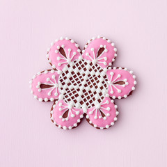 Home-baked and decorated flower shaped cookie