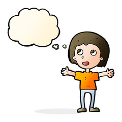 cartoon happy person with thought bubble