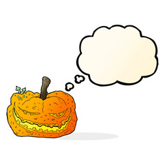 cartoon halloween pumpkin with thought bubble