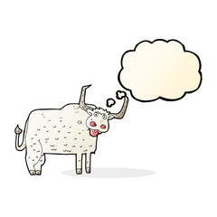 cartoon hairy cow with thought bubble