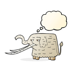 cartoon woolly mammoth with thought bubble
