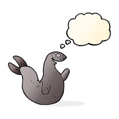 cartoon happy seal with thought bubble