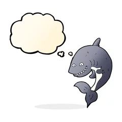 Foto op Canvas cartoon shark with thought bubble © lineartestpilot